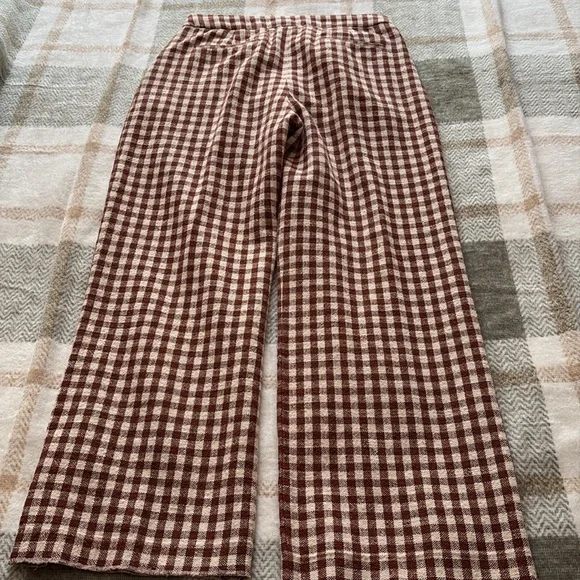 Sezane brown gingham/ecru  Martin crop trousers size 40/8 - Picture 6 of 11